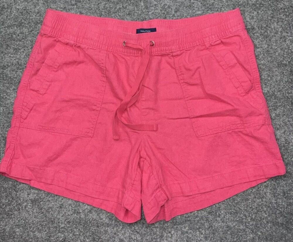 Nautica Women’s Pink Shorts Linen Blend Pull on Drawtring Pockets Casual Medium